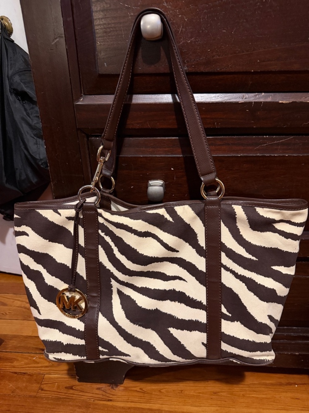 Michael Kors Brown & Cream Zebra-Print Tote